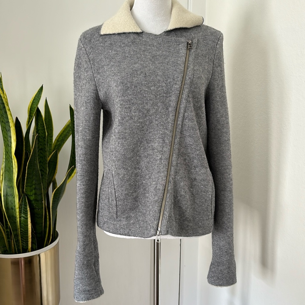 Anthropologie Moto Sweater Jacket Gray Full Zip - small